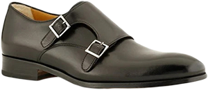 Antique leather, black, double monk strap shoes