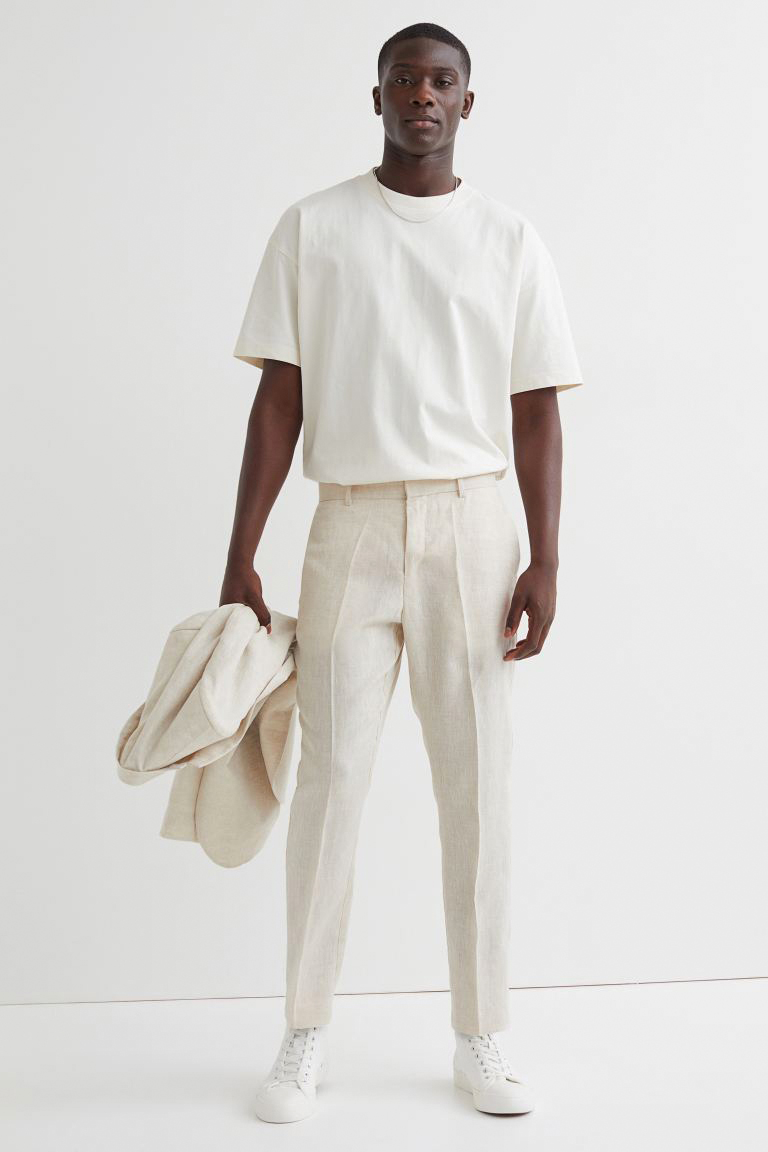 Dobell Cream Linen Suit