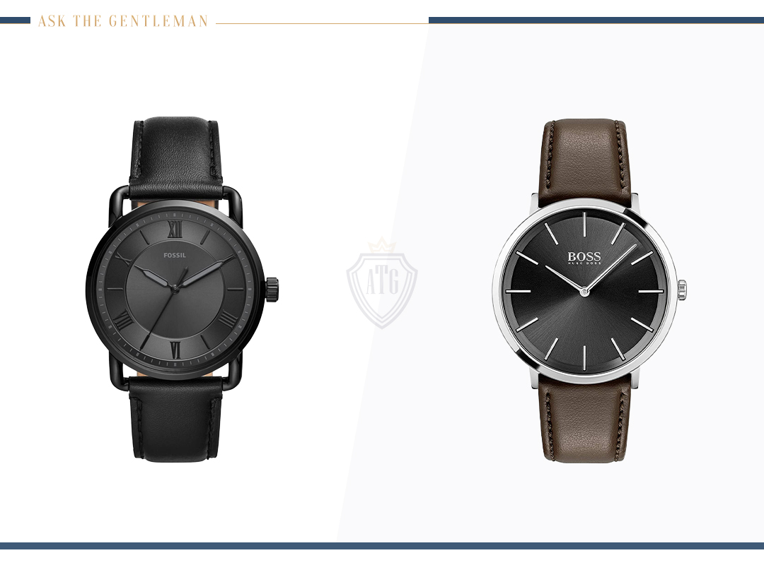 Black vs. brown formal dress watches