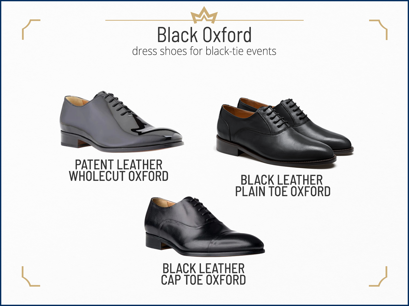 Black oxford dress shoe styles for black-tie events