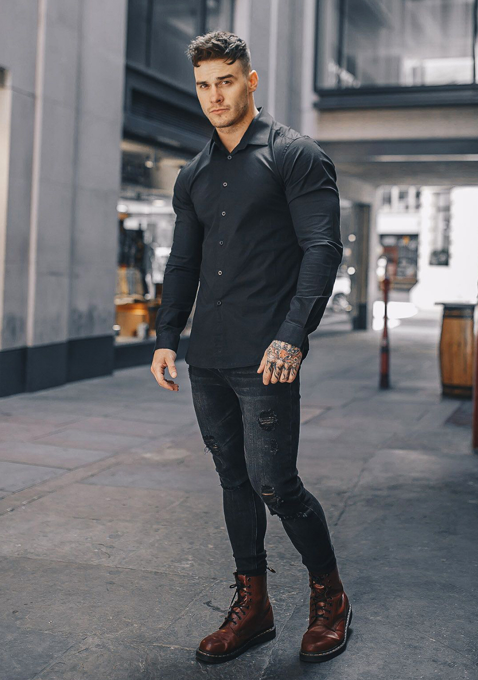 Dress shirt outlet with ripped jeans