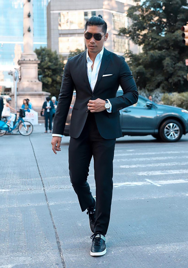 Navy Blue Suit with White Sneakers