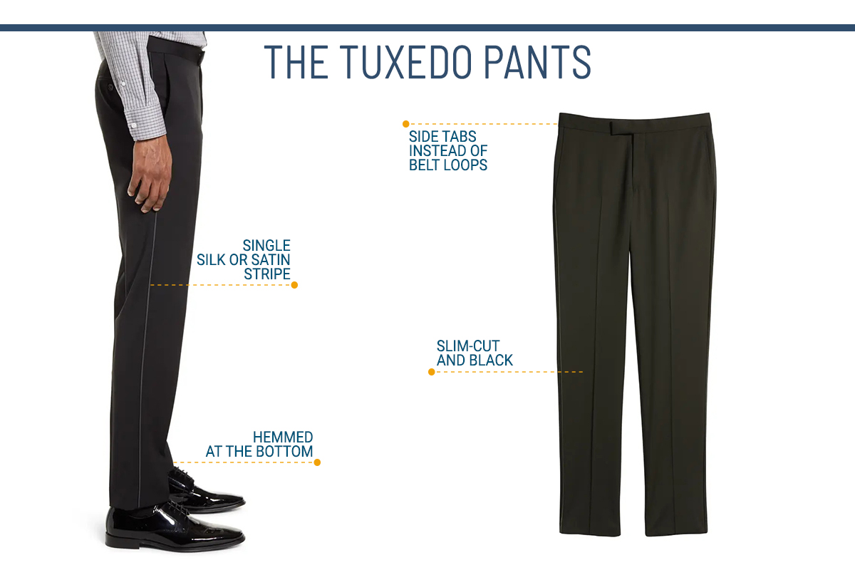 The features of black tuxedo pants