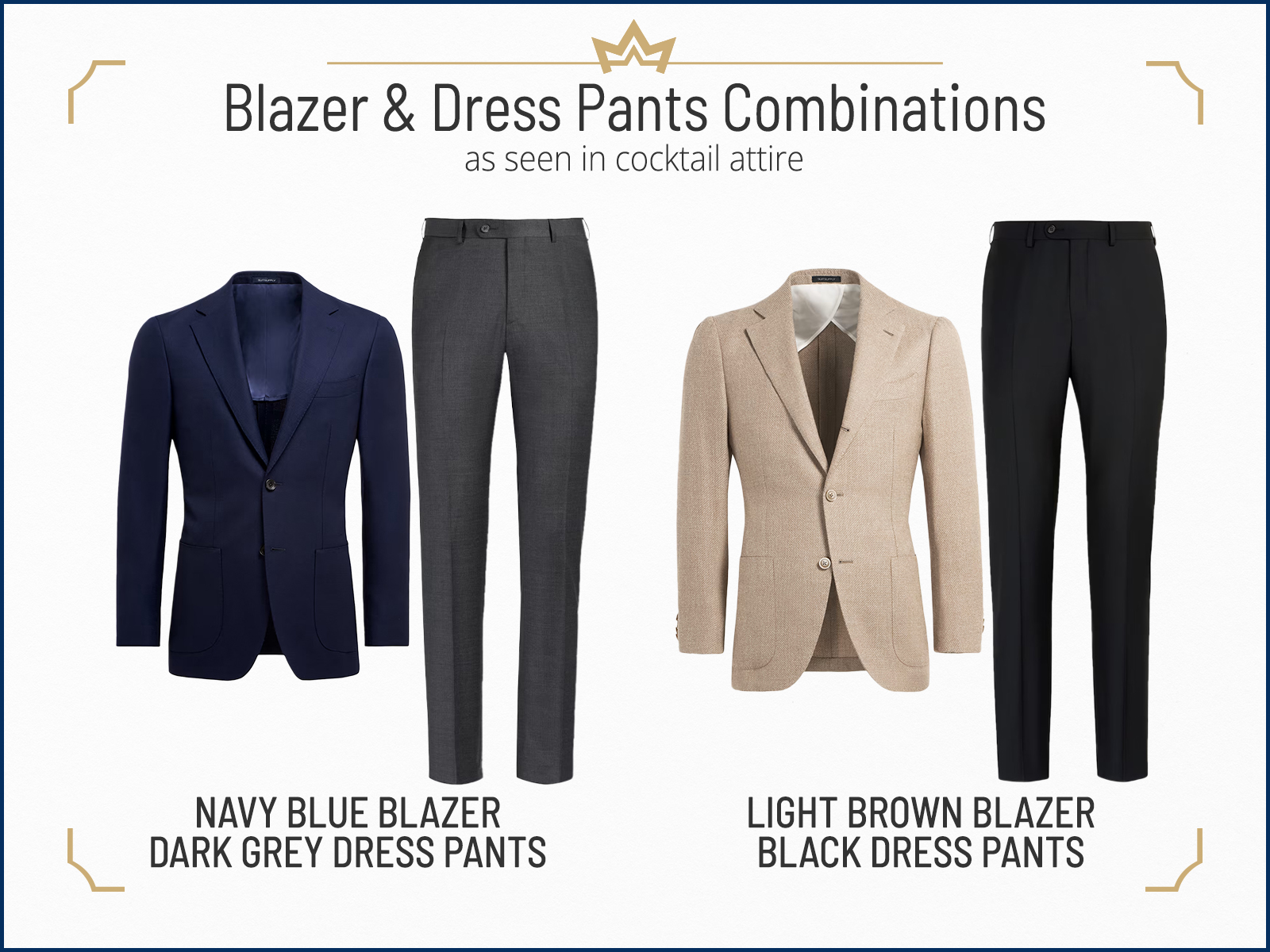 Blazer and dress pants cocktail attire combinations