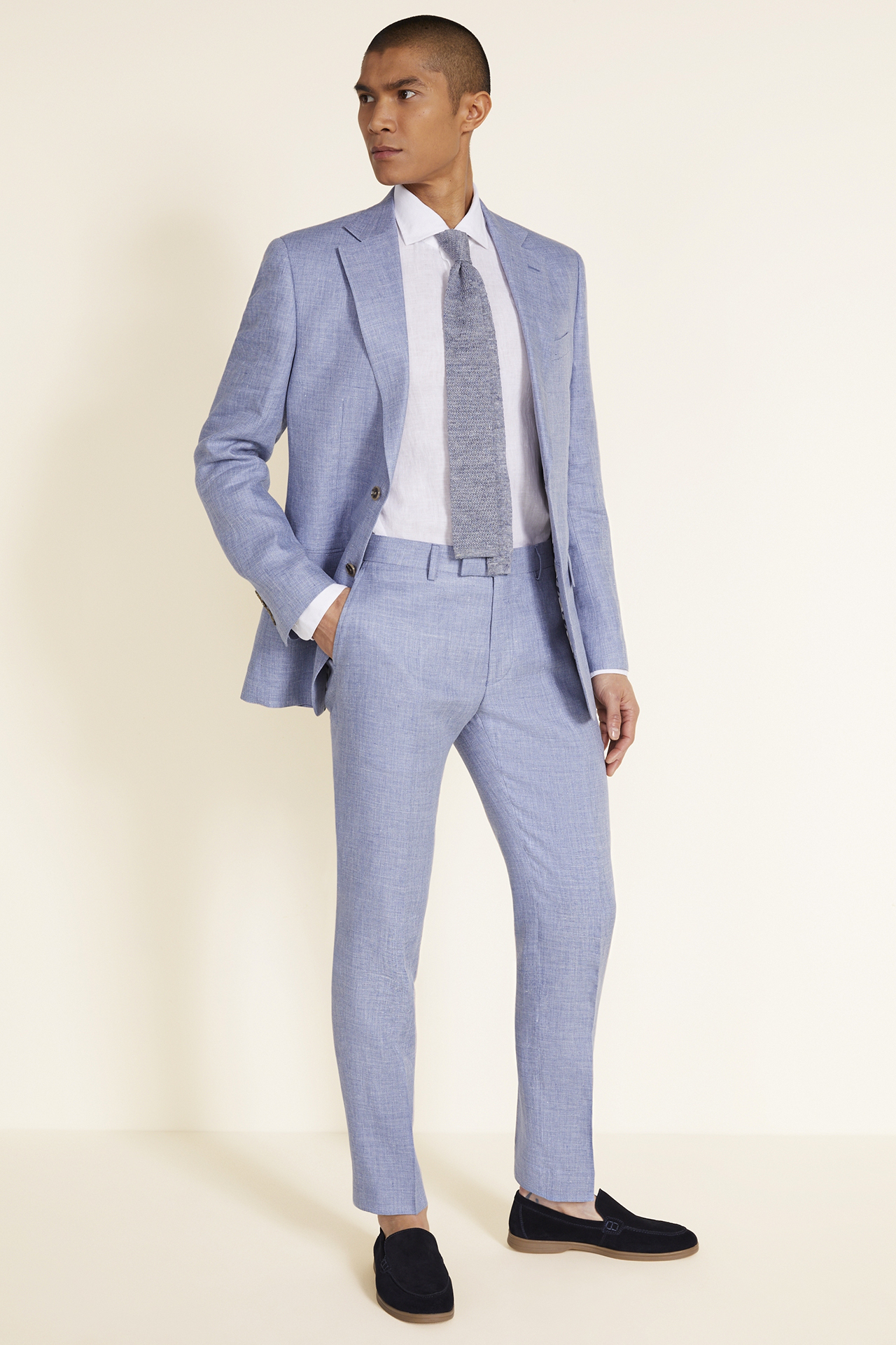 Dobell Light Blue Linen Suit