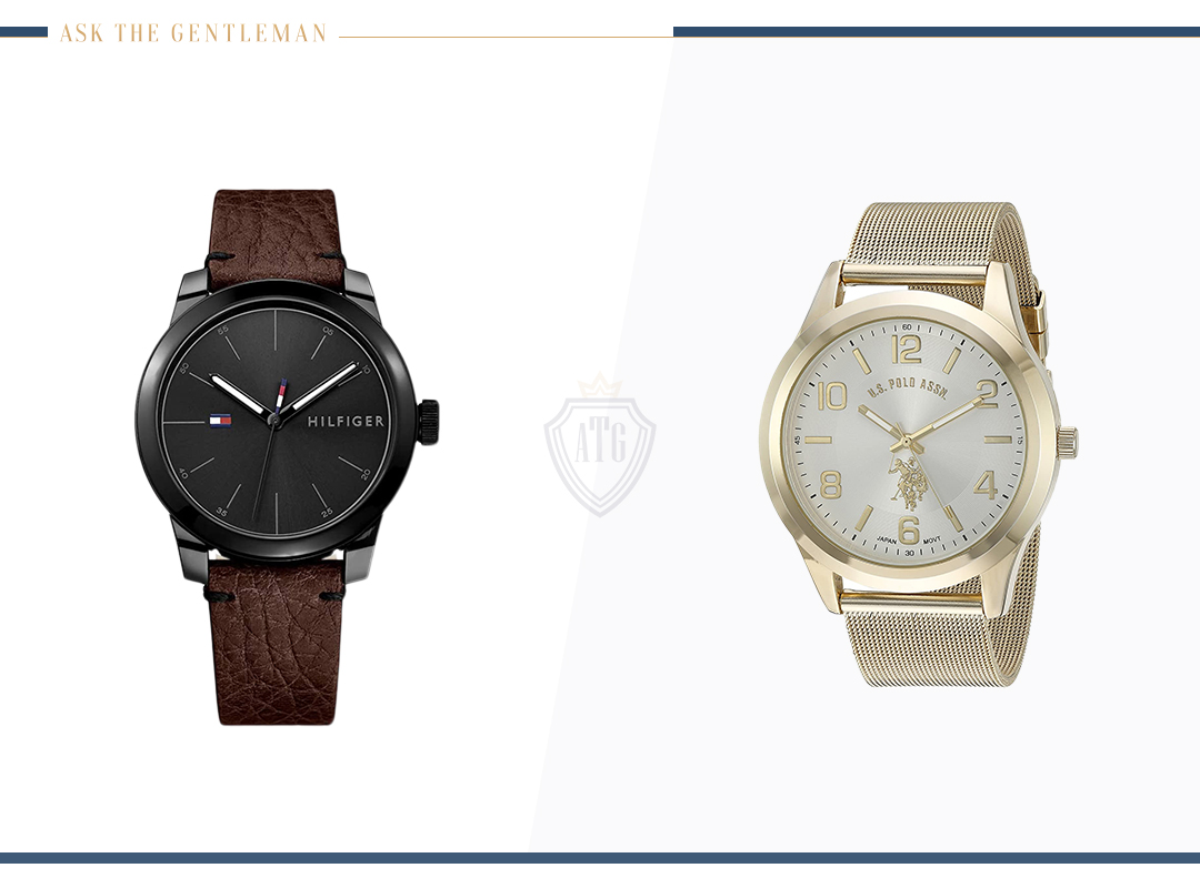 Brown leather watch vs. metal watch