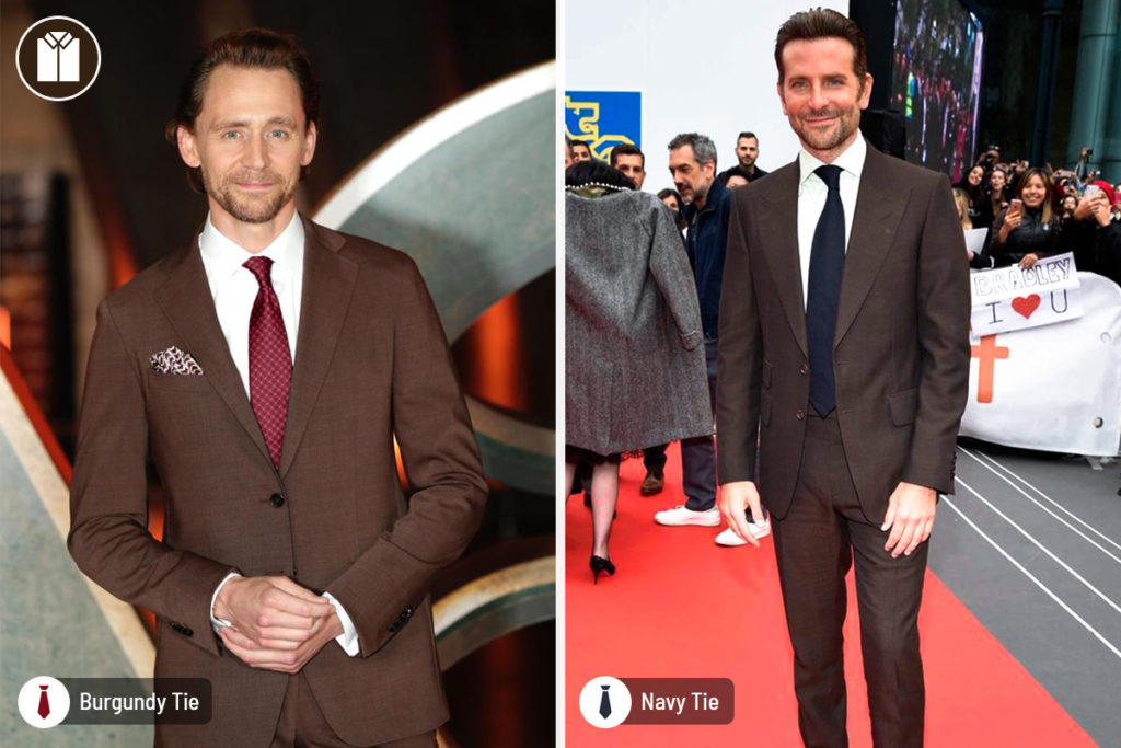 matching tie with brown suit