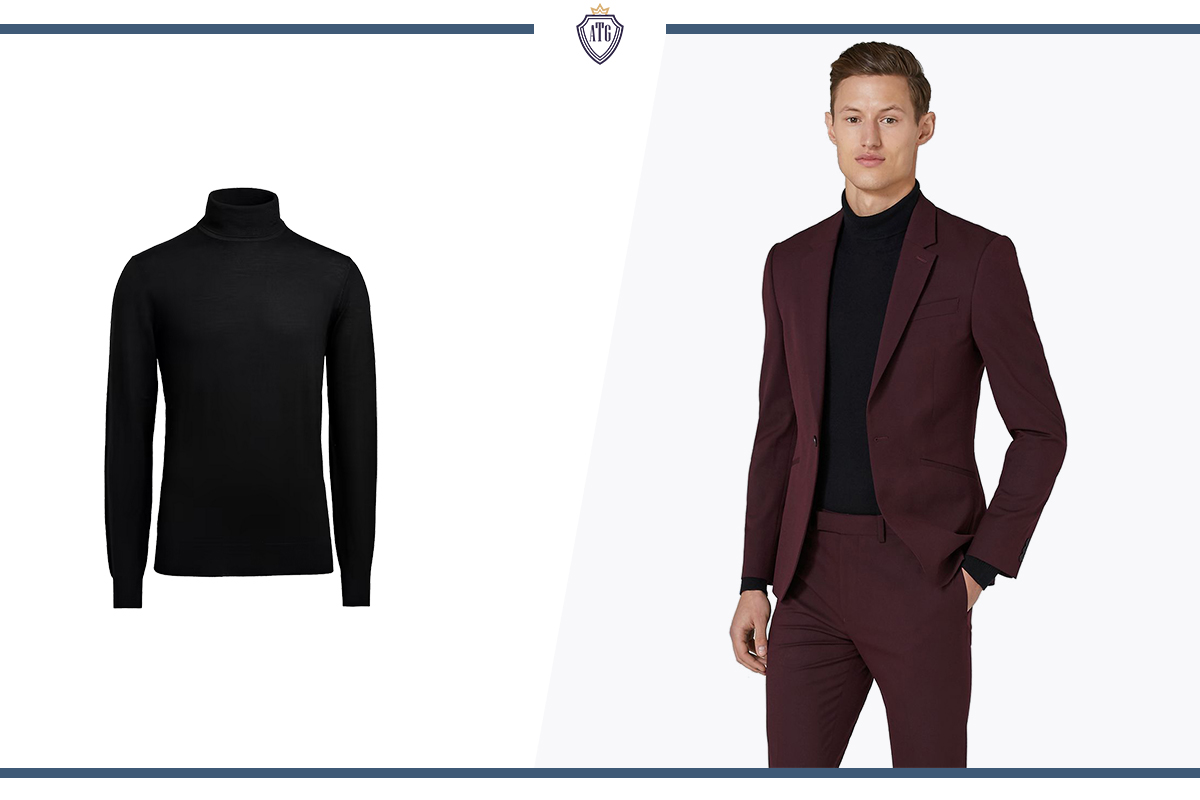 Burgundy suit with turtleneck best sale