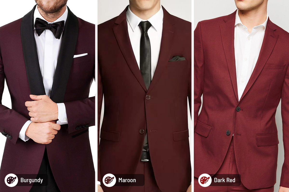 Maroon Suit Combinations with Shirts, Tie and Shoes