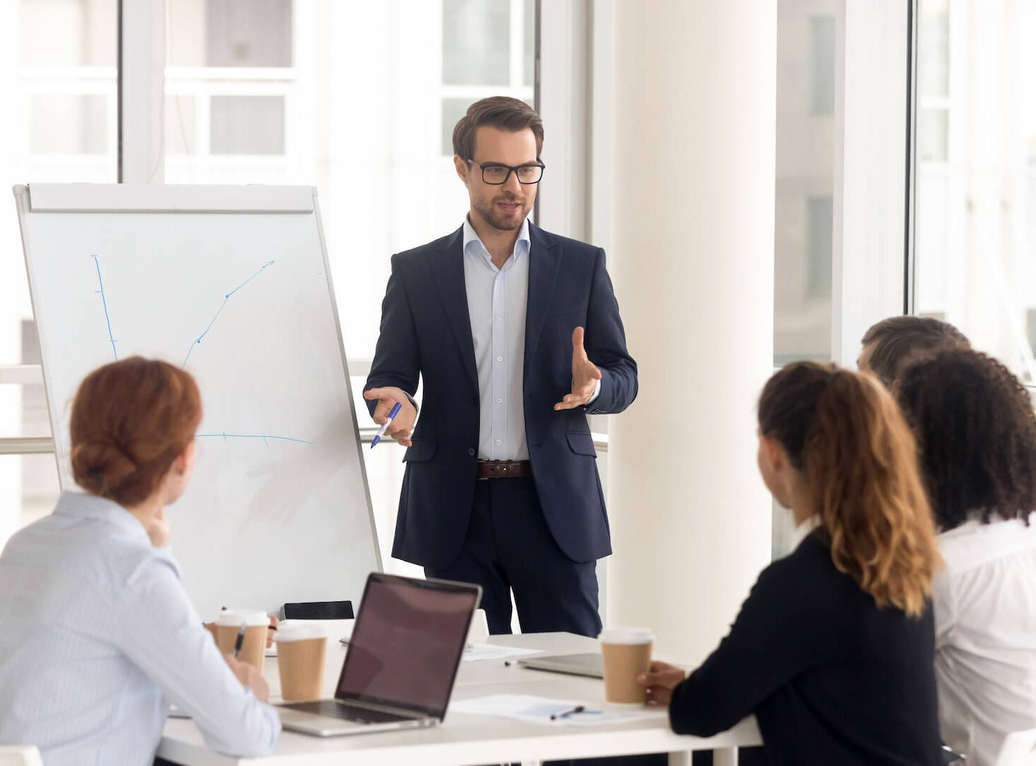 Business presentation and a man in a suit