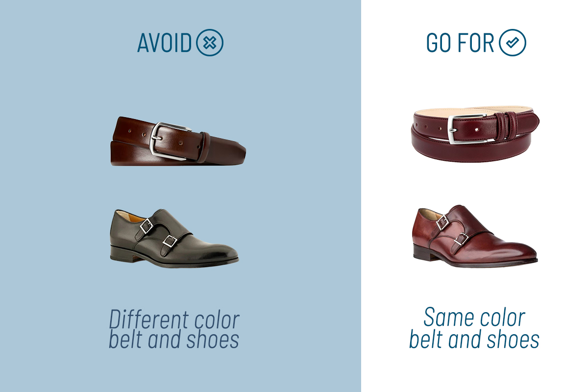 Choose the same color belt and shoes with a suit