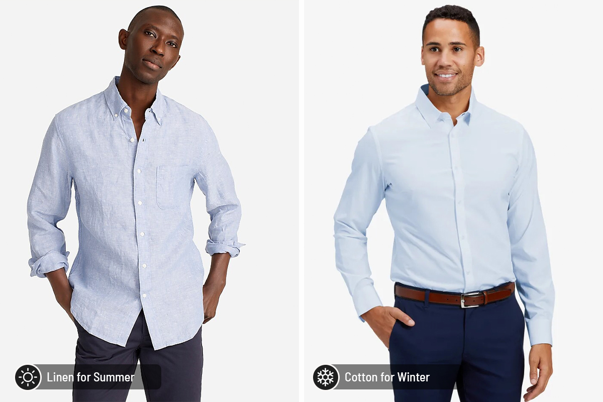 Cotton vs. linen: blue shirt fabric differences