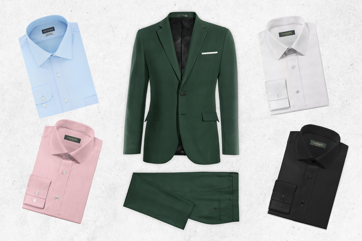 Different dress shirt colors and styles you can wear with a green suit