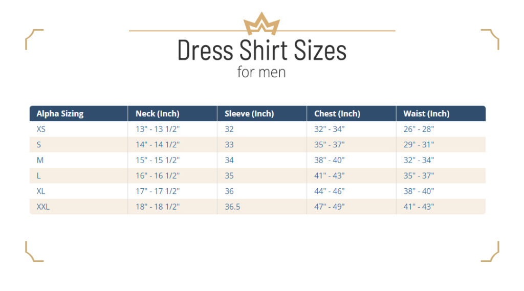 Dress Shirt Sizing Chart