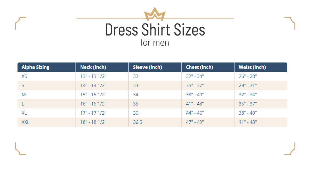 Dress shirt sizes for hot sale men