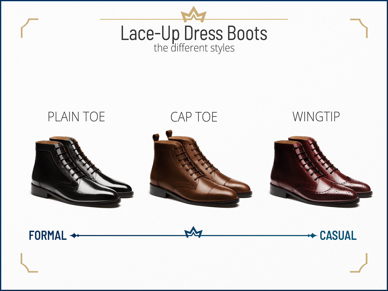 Lace-up dress boots types by formality