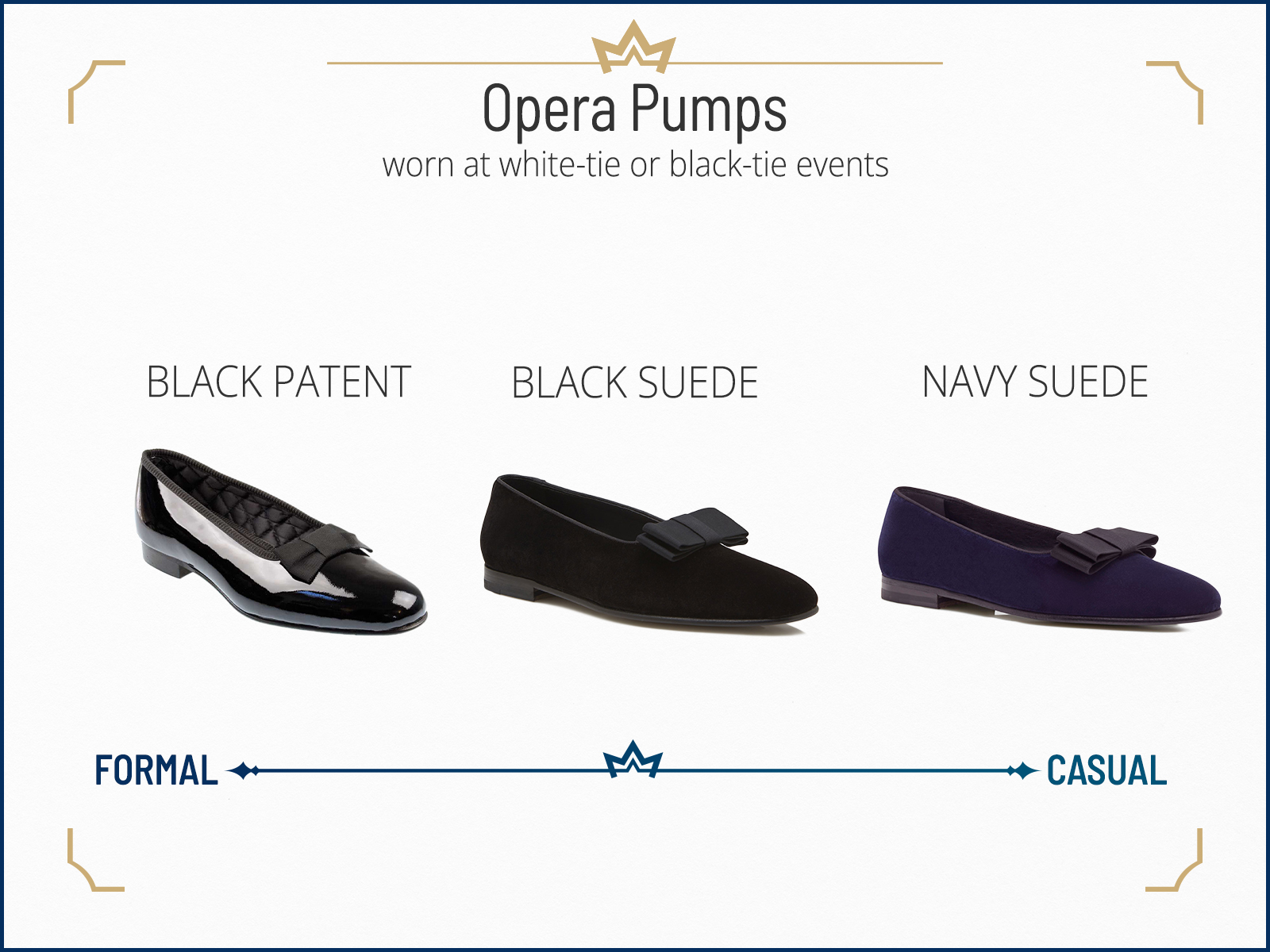 Opera pumps as formal black-tie footwear