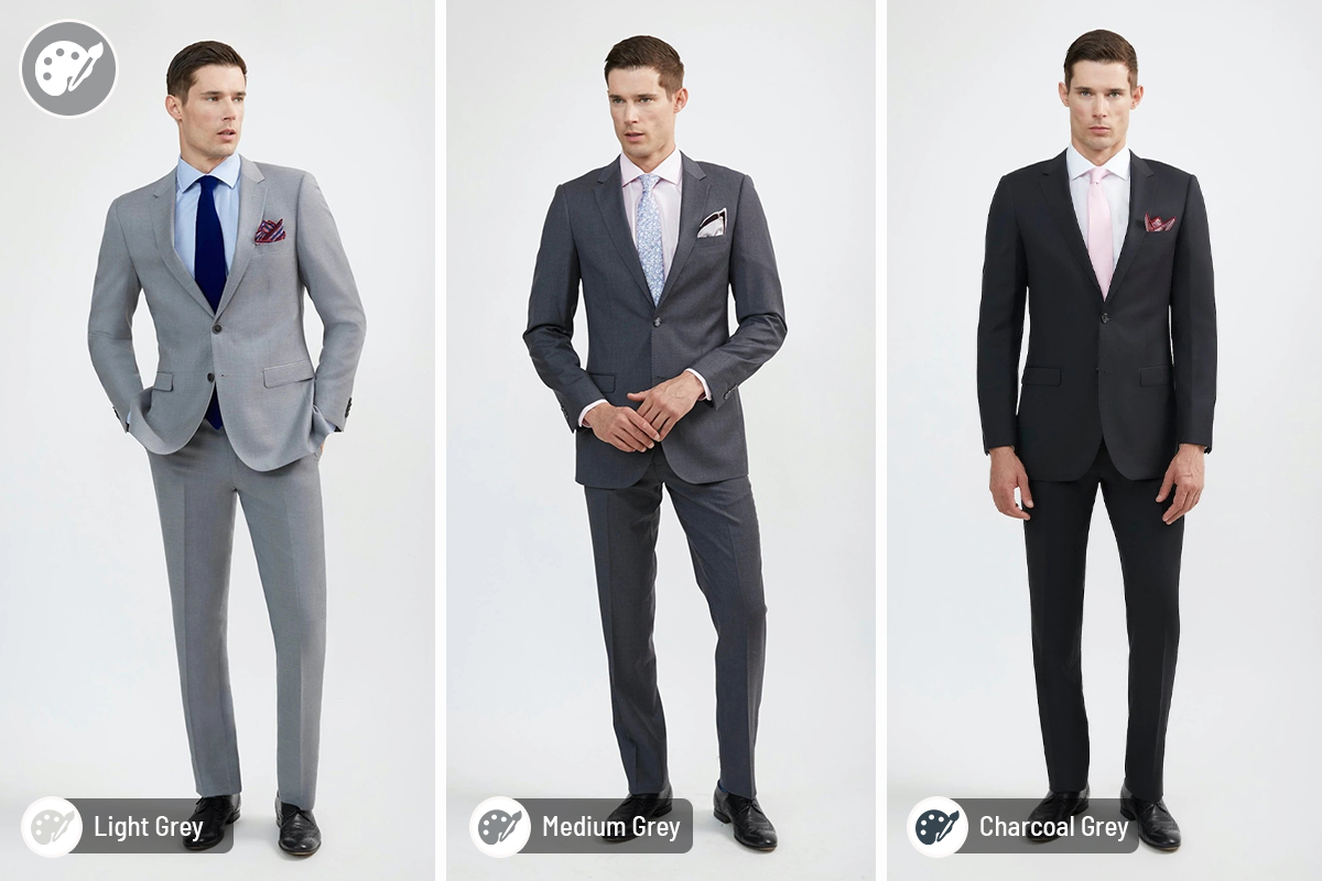 Different shades of grey suits: light vs. medium vs. charcoal