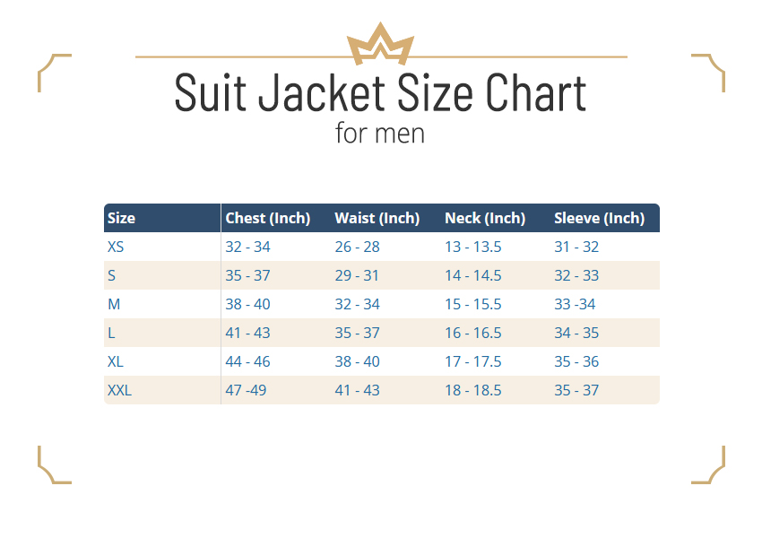 Different suit jacket sizes for men: chart