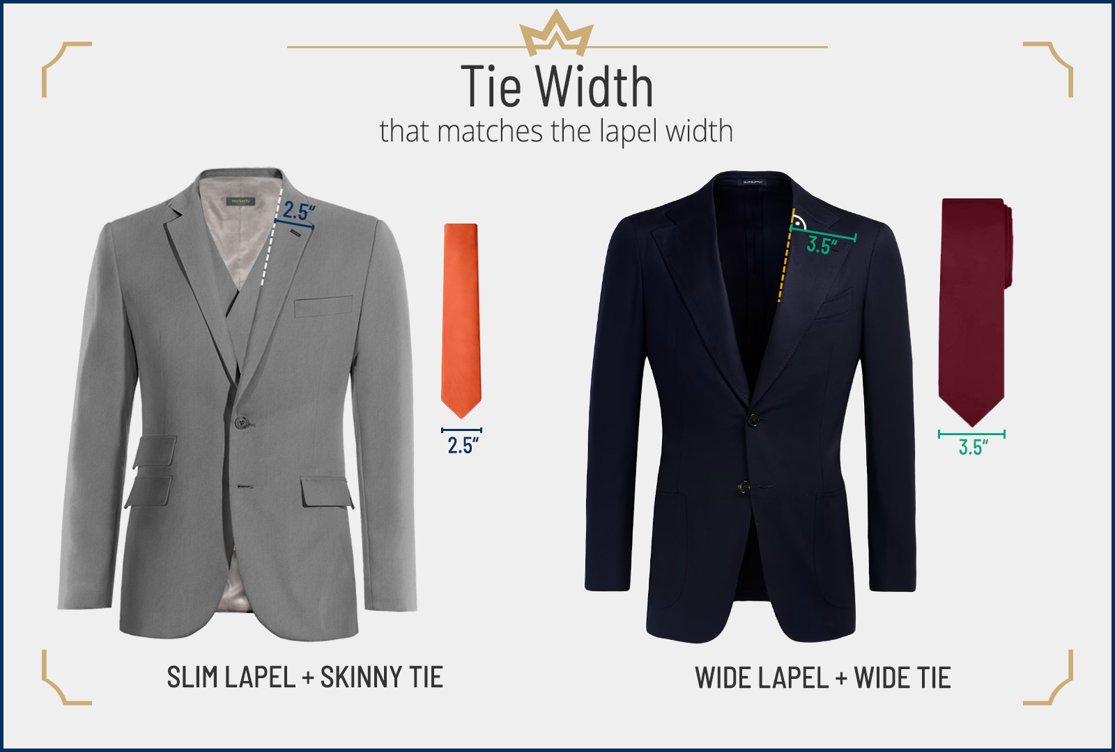 Different tie widths that match the lapel