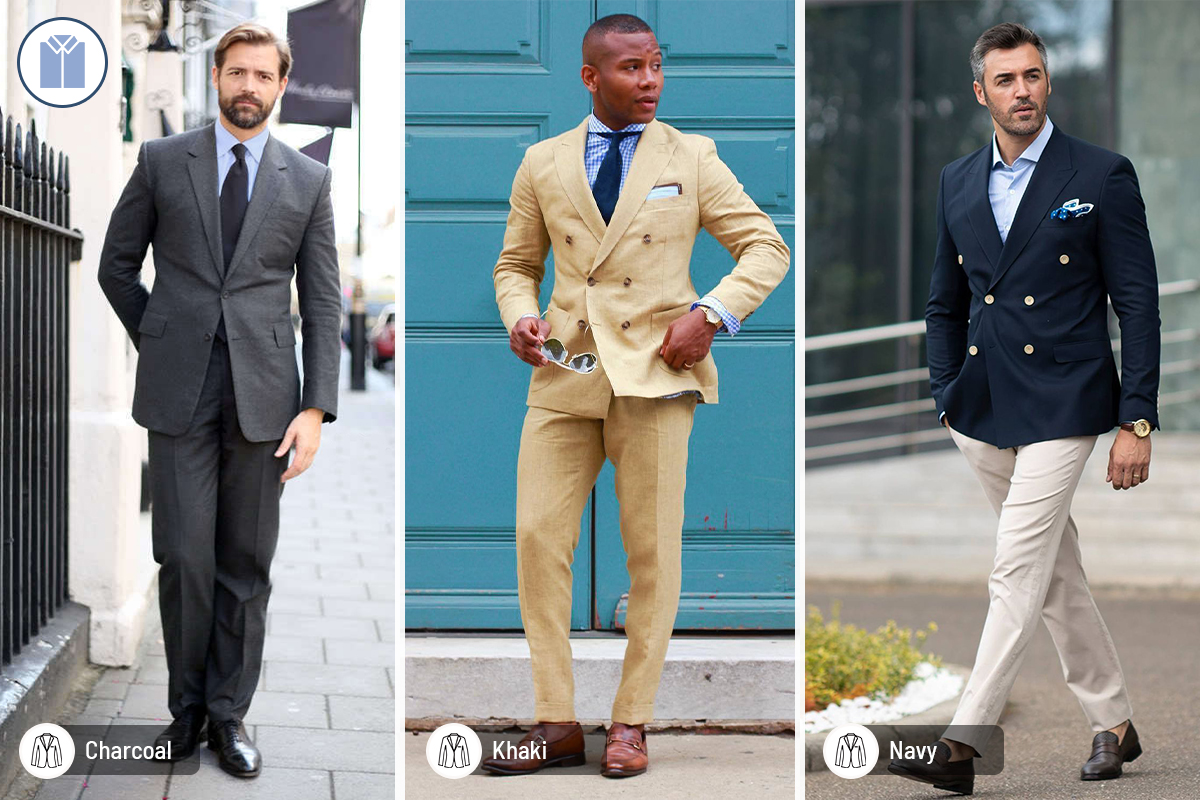 Different ways to wear a blue dress shirt with a suit