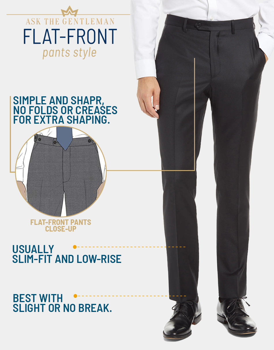 Flat-front pants style for men