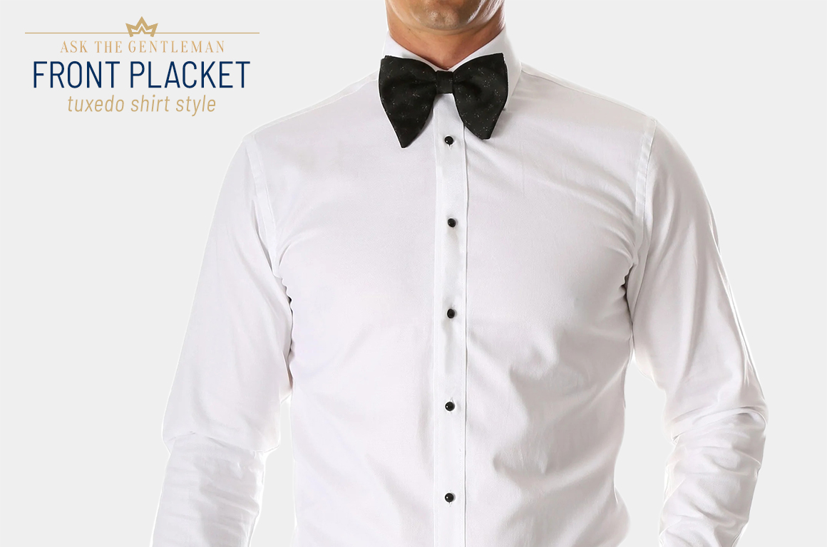 Plain front placket tuxedo shirt style