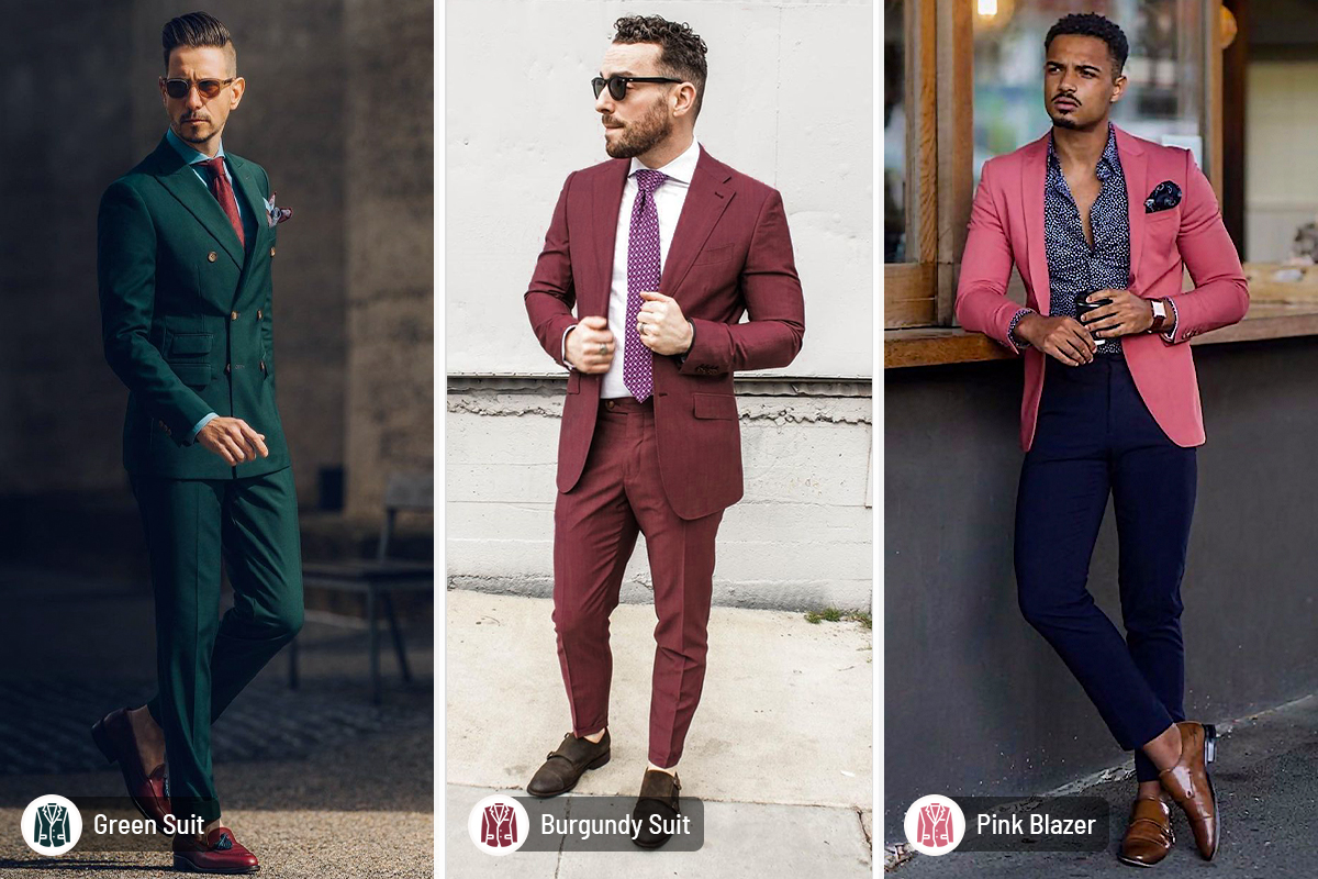 Fashion-forward green vs. burgundy vs. pink suit jacket