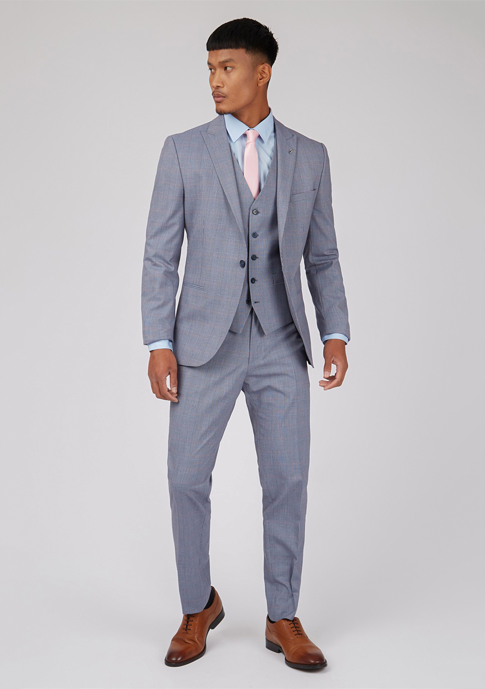 Blue suit best sale and grey shirt