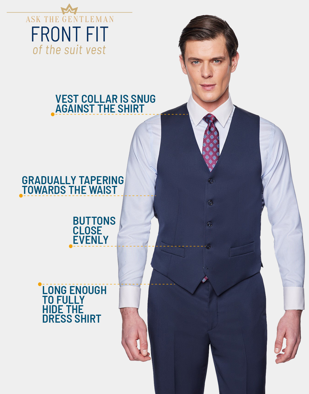 How should the suit vest front fit