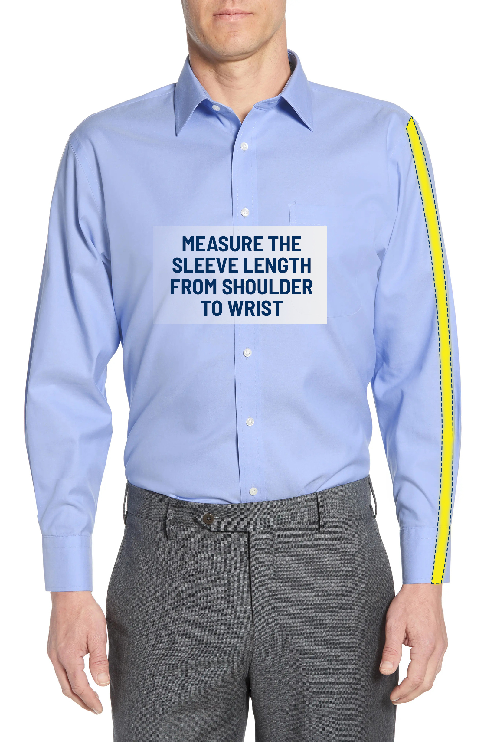 Measure from shoulder to wrist to determine the suit jacket's sleeve length