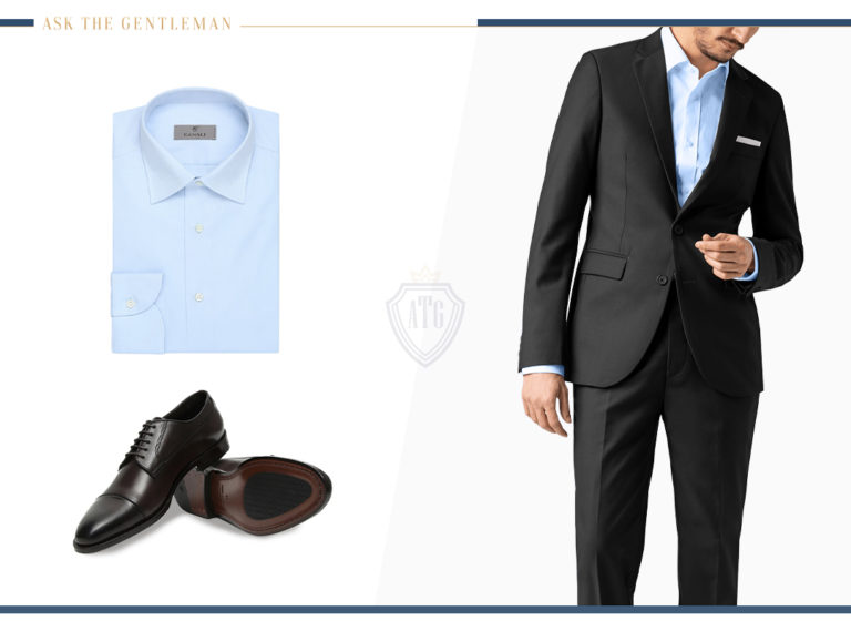 10 Sophisticated Black Suit & Blue Shirt Outfits for Men