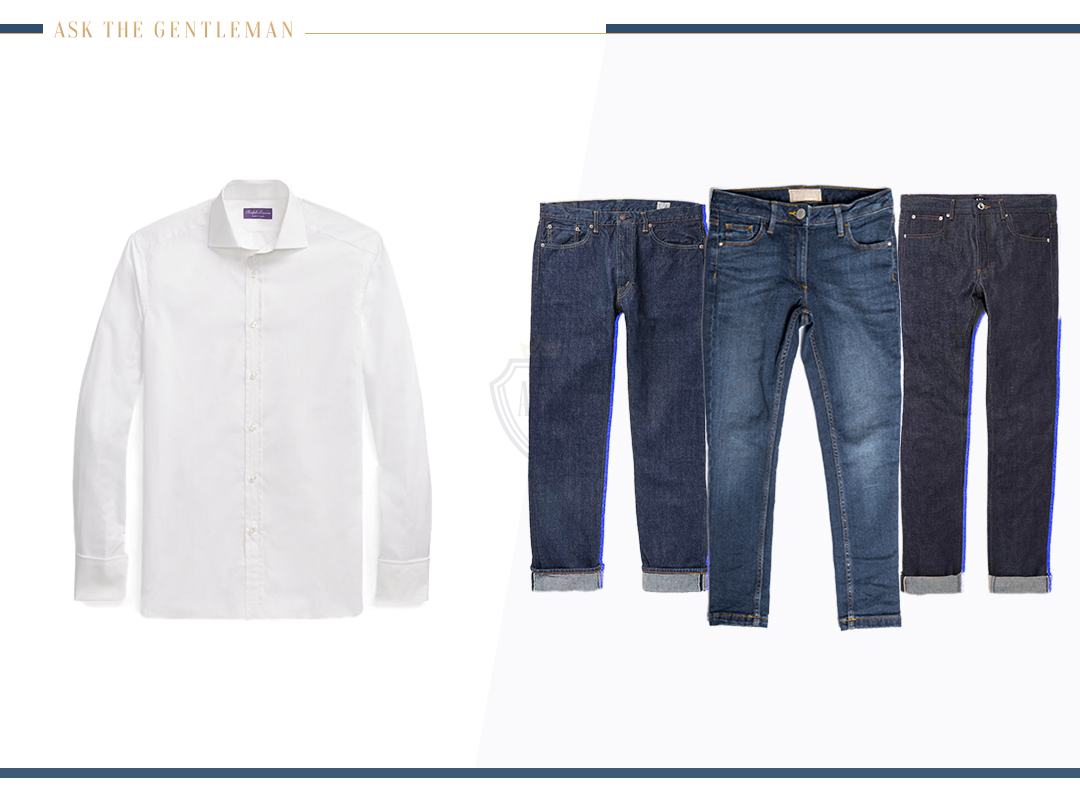 How to pair white dress shirt with dark jeans