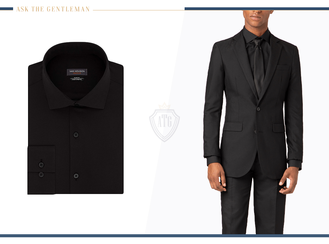 How to wear a black suit with a black dress shirt