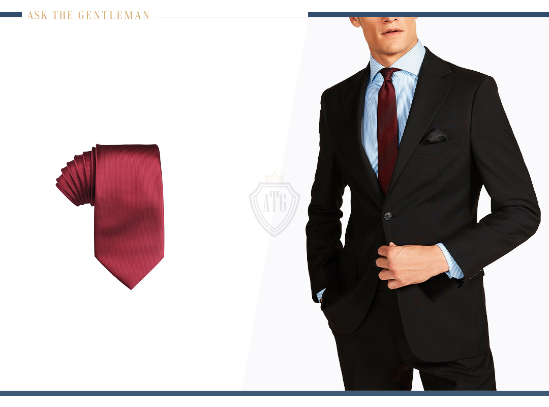 How to wear a black suit with a burgundy tie