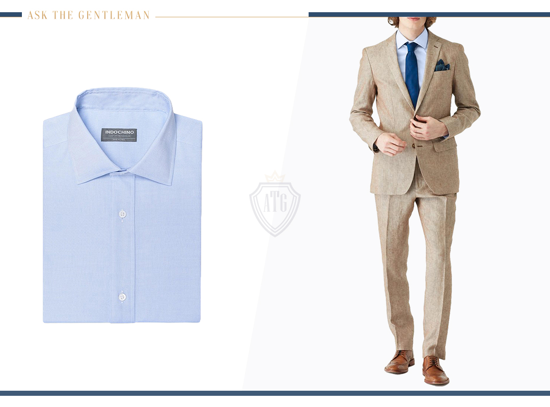 How to wear a brown suit with a light blue dress shirt