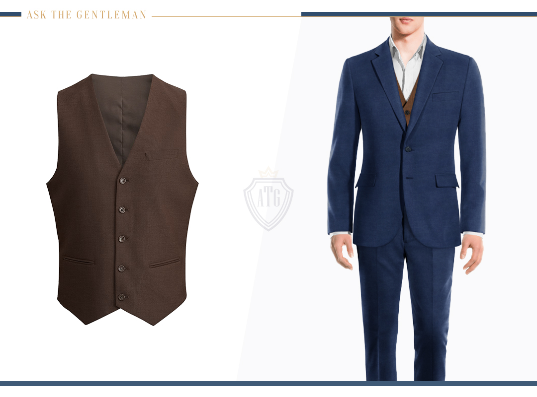 How to wear a brown vest with a blue suit