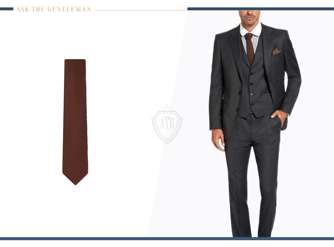 How to wear a charcoal suit with a brown tie and white shirt