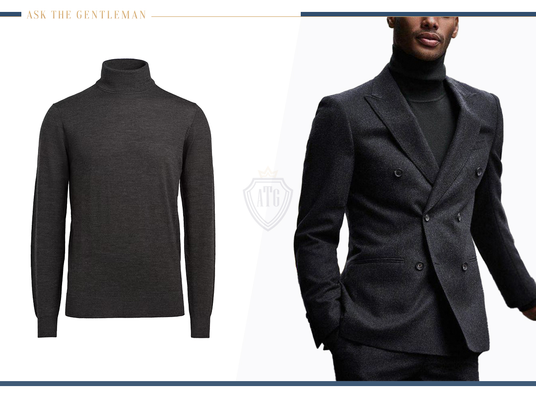 How to wear a charcoal suit with a dark grey turtleneck