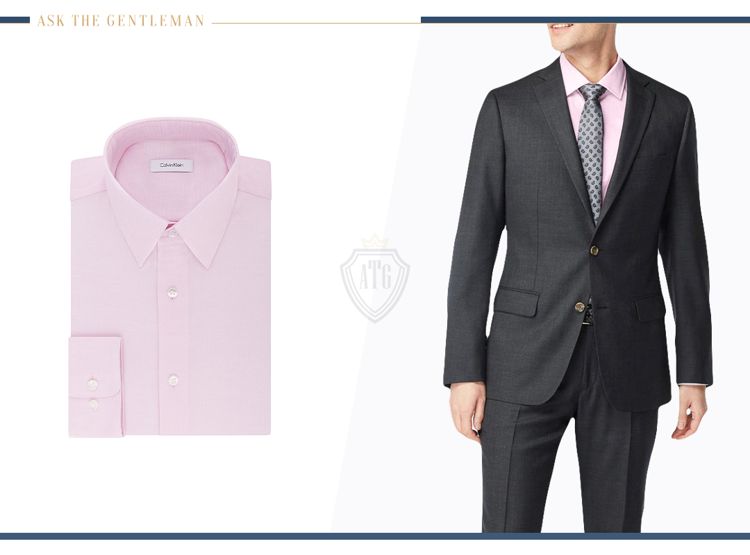 How to wear a charcoal suit with a pink dress shirt