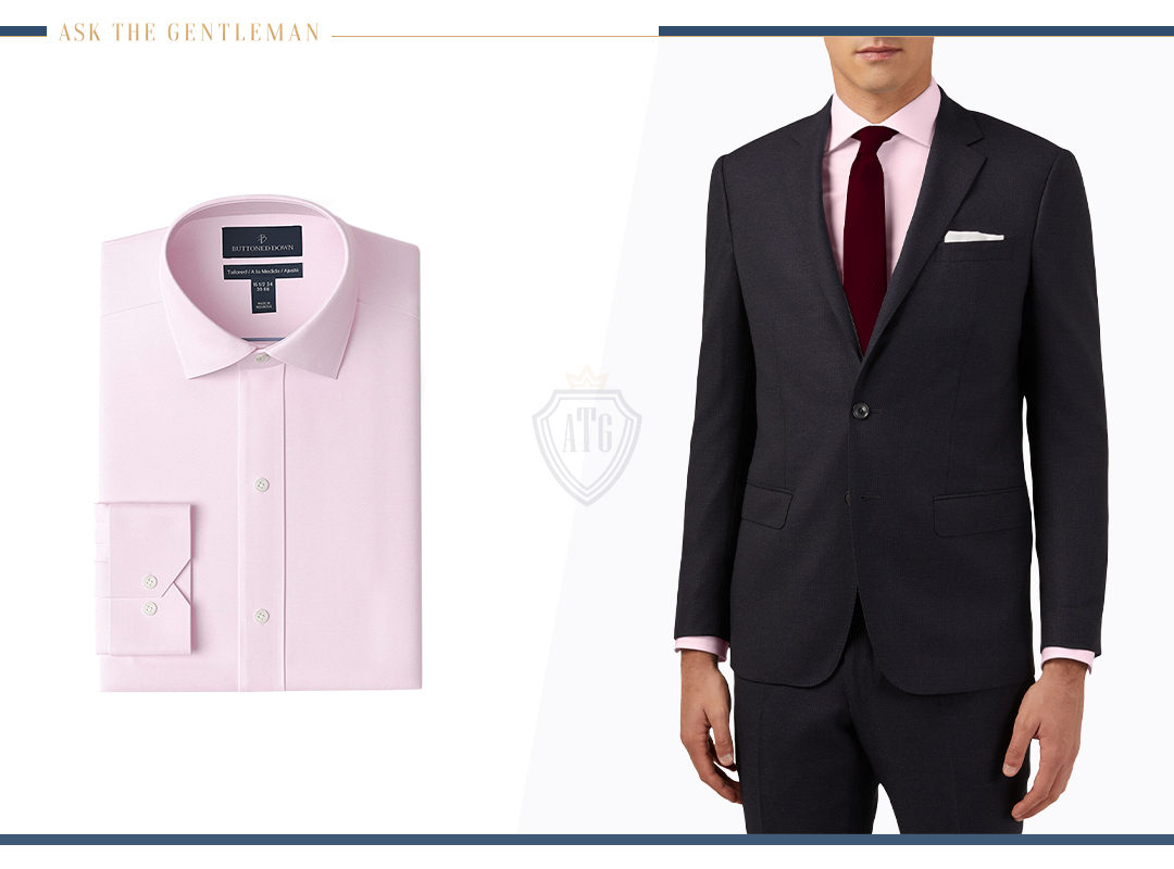 How to wear a grey suit with a light pink shirt and burgundy tie