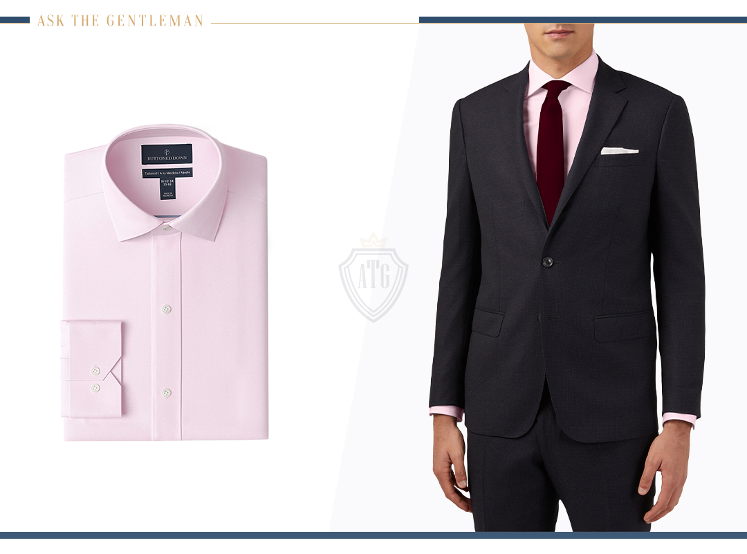 Grey suit best sale and pink shirt