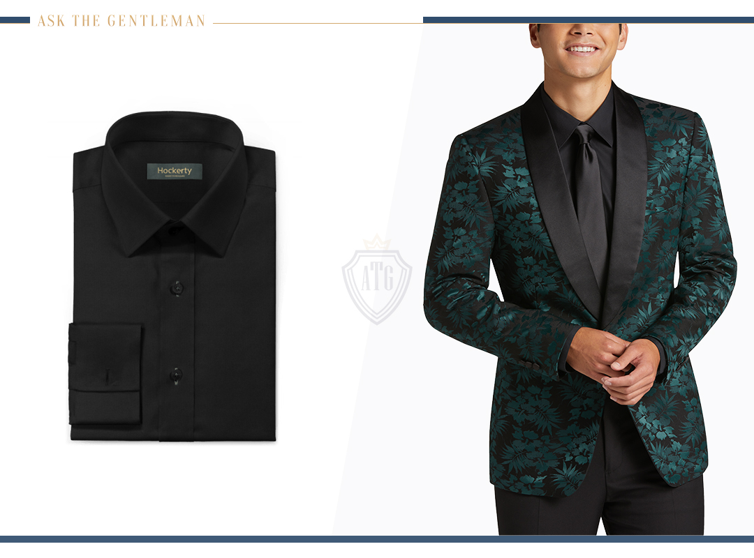 How to wear a green suit with a black dress shirt