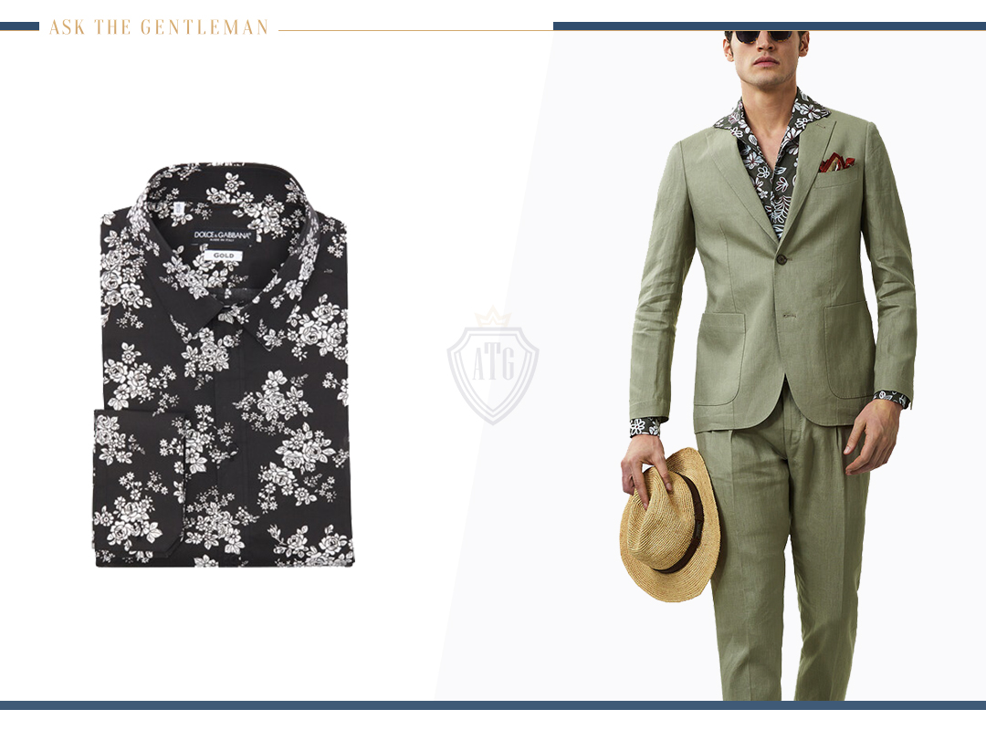 How to wear a green suit with a floral dress shirt