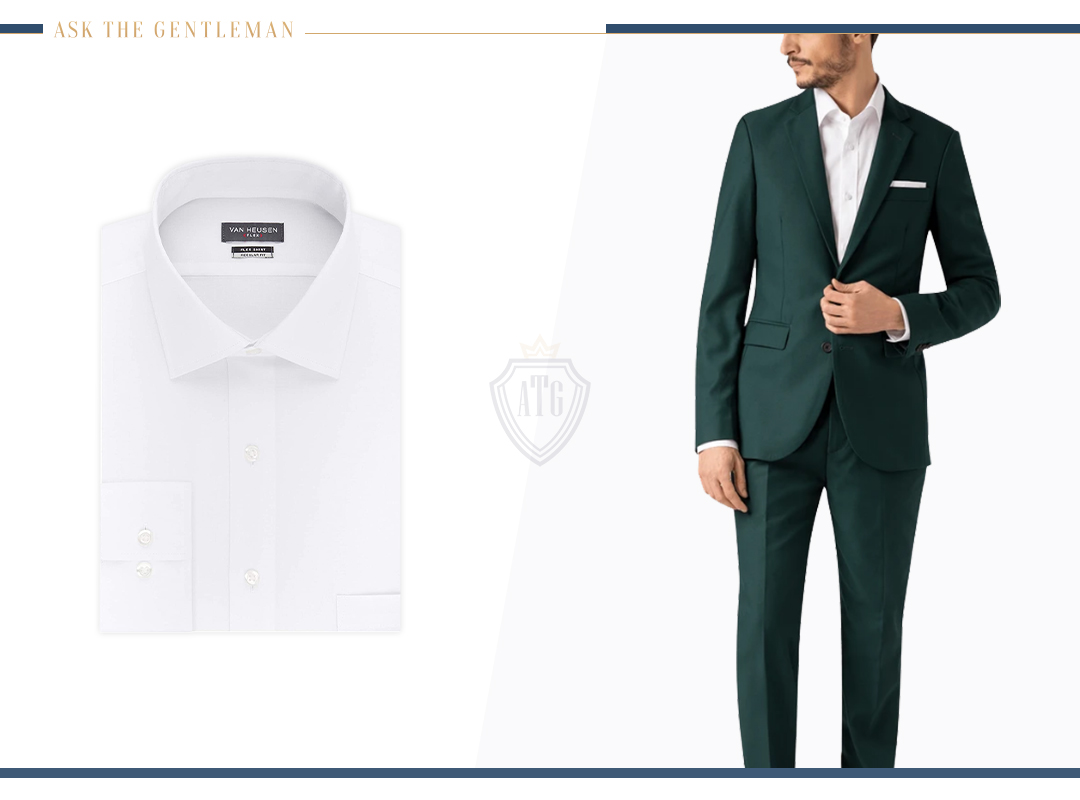 How to wear a green suit with a white dress shirt