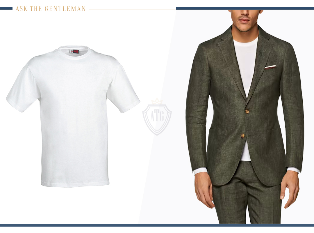 How to wear a green suit with a white t-shirt