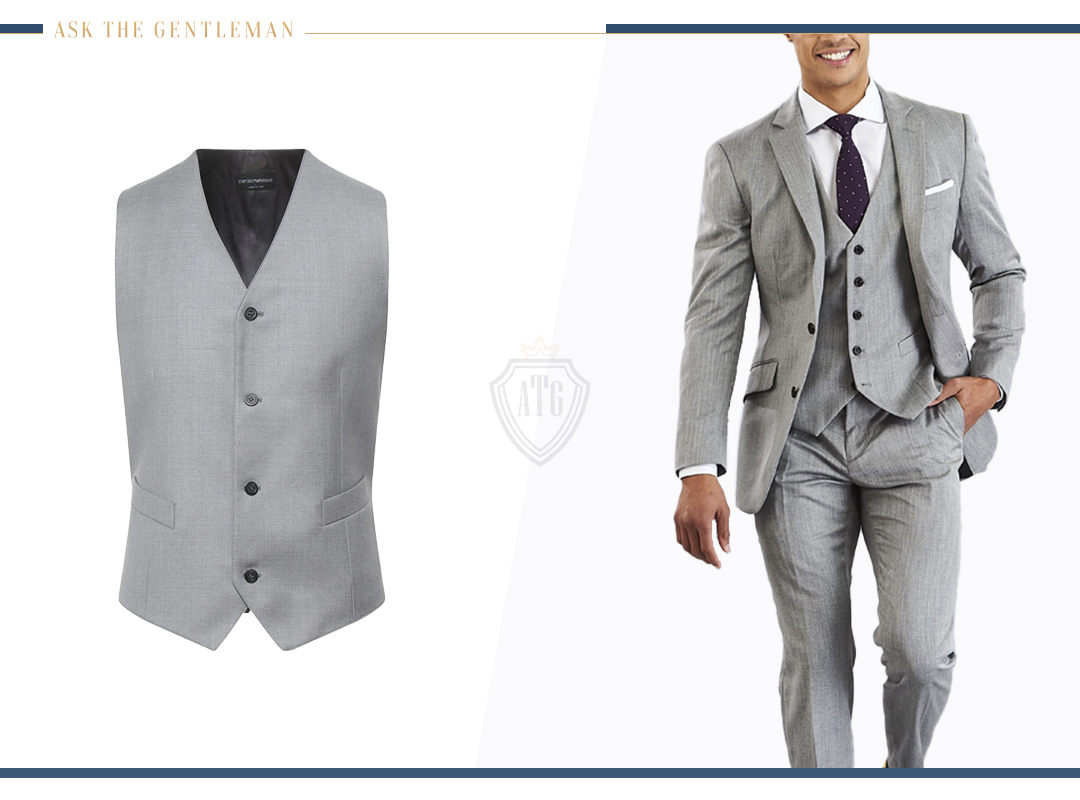 Dark blue suit grey on sale vest