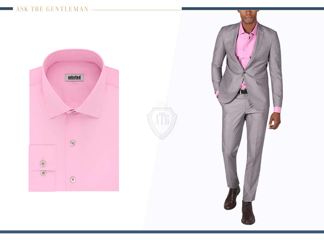 How to wear a light grey suit with a pink shirt