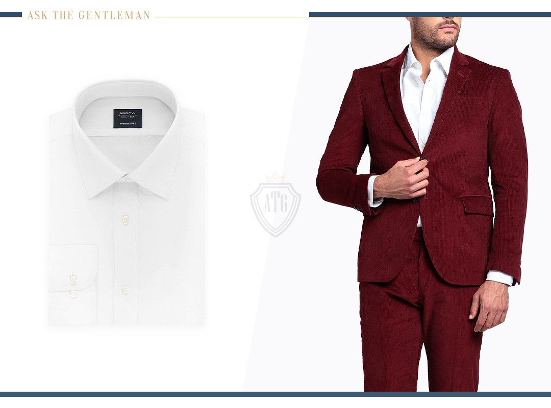How to wear a maroon suit with a white shirt