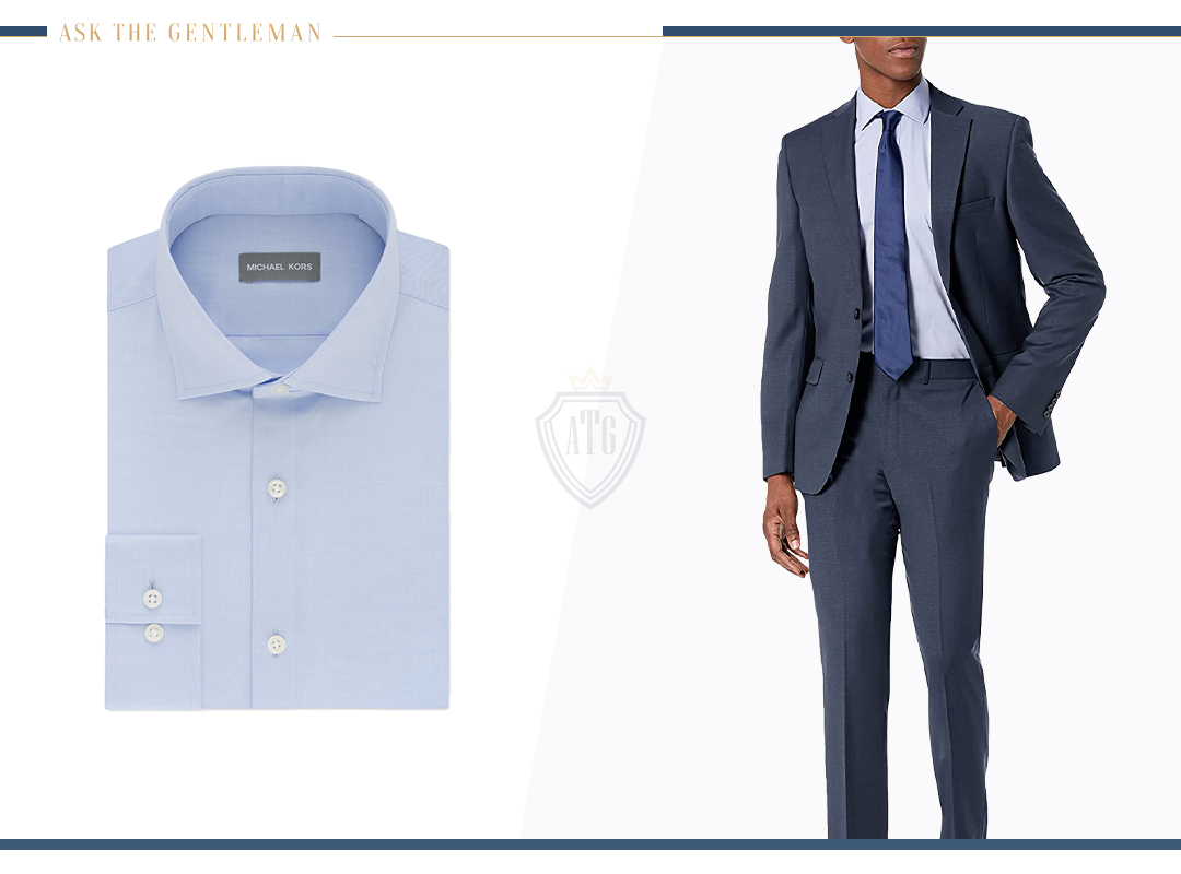 How to wear a navy suit with a light blue dress shirt